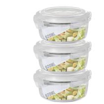 3 Potes Vidro 400ML Microondas Alimento Rodondo Hermetico