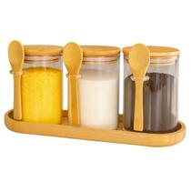 3 Potes Vidro 620ml Tampa Colher C Bandeja Porta Mantimentos