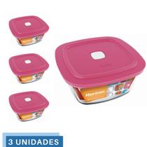 3 Potes Vidro Facilita Quadrado Marmita 500Ml Marinex