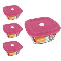 3 Potes Vidro Facilita Quadrado Marmita 500Ml Marinex