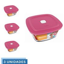 3 Potes Vidro Facilita Vap Quadrado Com Tampa 1L Marinex 3 Potes Vidro Facilita Vap Quadrado Com Tampa 1L Marinex