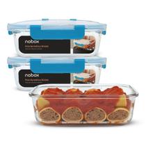 3 Potes Vidro Hermético Trava Mais Resistentes Marmita 1040ml