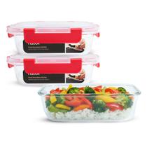 3 Potes Vidro Hermético Trava Mais Resistentes Marmita 640ml