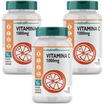 3 Potes Vitamina C 1000mg Acido Ascorbico Vegano 60 Comp Nutralin