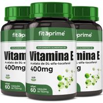 3 Potes Vitamina E 400mg 400UI por Cápsula Com 60 Cápsulas Fitoprime