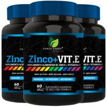 3 Potes Zinco + Vitamina E Kit 180 Cápsulas - Fonte Verde