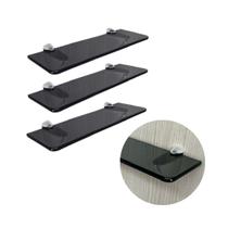 3 Prateleira De Vidro 30x10 8mm Com 6 Suporte Tucano Médio