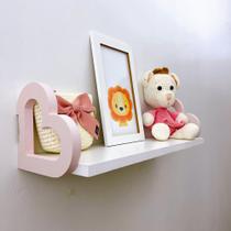 3 Prateleiras coloridas decoração infantil coração 45x15cm - Souvenir Decor