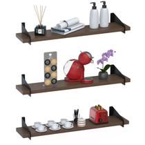 3 Prateleiras Suspensa Estilo Industrial Madeira 50cm UN P 3 Prateleiras Suspensa Estilo Industrial Madeira 50cm UN P