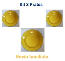 3 Pratos Esmaltado Ágata Original N.22 Metallouça Amarelo