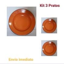 3 Pratos Esmaltado Ágata Original N.22 Metallouça Cor Laranja