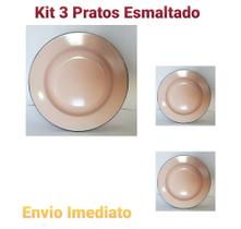 3 Pratos Esmaltado Ágata Original N.22 Metallouça Cor Rosa Bebê