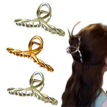 3 Prendedor De Cabelo Piranha Presilha Clássica Costura Metal Luxo