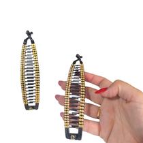 3 Presilhas De Cabelo Estilo Banana dourado c/ strass 15cm