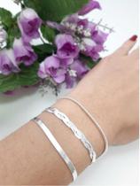 3 Pulseira Laminada E 3 Fios Rabo Rato Prata Legitima 925 3 Pulseira Laminada E 3 Fios Rabo Rato Prata Legitima 925