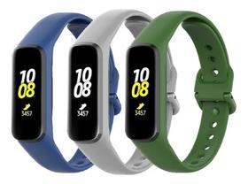 3 Pulseiras De Silicone Galaxy Fit 2 R220 - Azul Marinho / Cinza / Verde militar