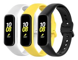 3 Pulseiras De Silicone Galaxy Fit 2 R220 - Preto/Branco/Amarelo - T - Shirck