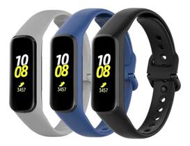 3 Pulseiras De Silicone Galaxy Fit 2 R220 - Preto / Cinza/ Azul Marinho