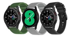 3 Pulseiras De Silicone Para Galaxy Watch4 Classic Active2 - Verde Militar / Cinza / Preto