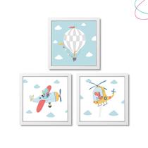 3 Quadrinhos Decorativos Infantil dinossauro avião balão