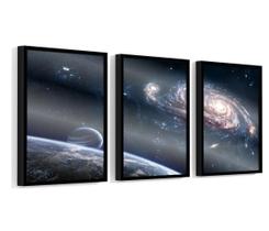 3 Quadros Com Moldura Espaço Buraco Negro 60x40 Com Vidro Moldura Preta