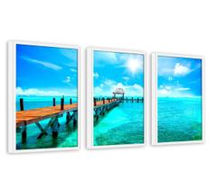 3 Quadros Com Moldura Praia Paisagem Cancun México 60x40 Moldura Branca 3 Quadros Com Moldura Praia Paisagem Cancun México 60x40 Moldura Branca