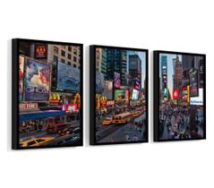 3 Quadros Com Moldura Times Square Nova Iorque 60x40 Moldura Preta