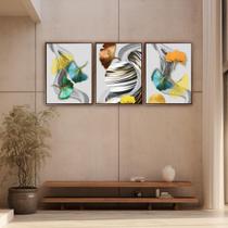 3 Quadros Cores Em Flores Alto Padrão com Moldura 129x53cm 3 Quadros Cores Em Flores Alto Padrão com Moldura 129x53cm