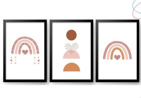 3 Quadros decoração arco-íris boho escandinavo 33x43 3 Quadros decoração arco-íris boho escandinavo 33x43