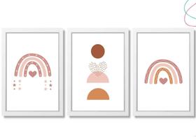 3 Quadros decoração arco-íris boho escandinavo 33x43