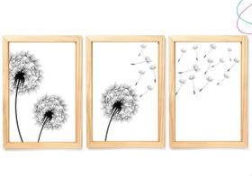 3 Quadros decoração dente de leão flor minimalista c moldura 3 Quadros decoração dente de leão flor minimalista c moldura