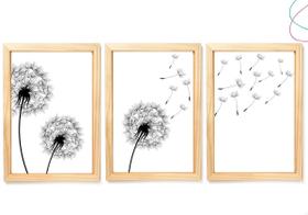 3 Quadros decoração dente de leão flor minimalista c moldura