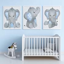 3 Quadros Decoração Quarto Bebe Elefante Com Moldura 20x30 cm