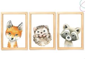 3 Quadros Decorativos Animais do Bosque Raposa Aquarela 3 Quadros Decorativos Animais do Bosque Raposa Aquarela