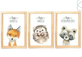 3 Quadros Decorativos Animais do Bosque Raposa Aquarela