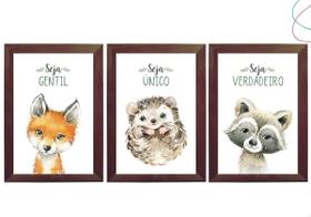 3 Quadros Decorativos Animais do Bosque Raposa Aquarela