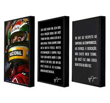 3 Quadros Decorativos Ayrton Senna Frase Motivacional 50x35 Preto