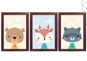 3 Quadros Decorativos infantil Animais do Bosque Floresta