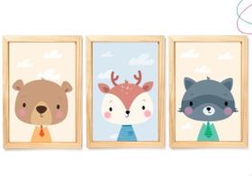 3 Quadros Decorativos infantil Animais do Bosque Floresta 3 Quadros Decorativos infantil Animais do Bosque Floresta