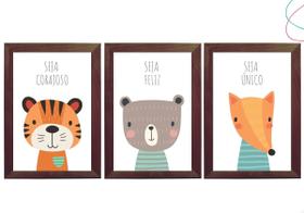 3 Quadros Decorativos Infantil Animais Fofos Safari Floresta