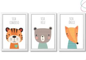 3 Quadros Decorativos Infantil Animais Fofos Safari Floresta 3 Quadros Decorativos Infantil Animais Fofos Safari Floresta