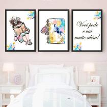 3 Quadros Decorativos Infantil Personalizado Menina Vários Temas Quarto de Bebê