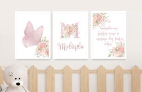 3 Quadros Decorativos Infantil Personalizado Menina Vários Temas Quarto de Bebê