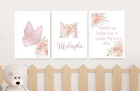 3 Quadros Decorativos Infantil Personalizado Menina Vários Temas Quarto de Bebê