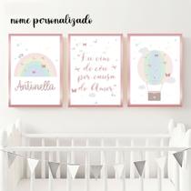 3 Quadros Decorativos Infantil Personalizado Menina Vários Temas Quarto de Bebê