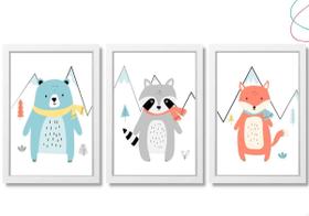 3 Quadros Decorativos Infantil Raposinha Urso Montanha 3 Quadros Decorativos Infantil Raposinha Urso Montanha