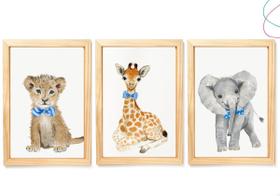 3 Quadros Decorativos Safari Aquarela baby filhotes 3 Quadros Decorativos Safari Aquarela baby filhotes
