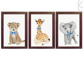 3 Quadros Decorativos Safari Aquarela baby filhotes