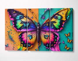 3 Quadros em Tecido Canvas Borboleta Mariposa Cores Colors