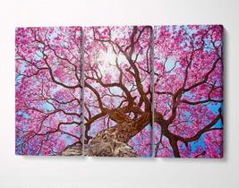 3 Quadros em Tecido Canvas Flor de Cerejeira Rosa Primavera